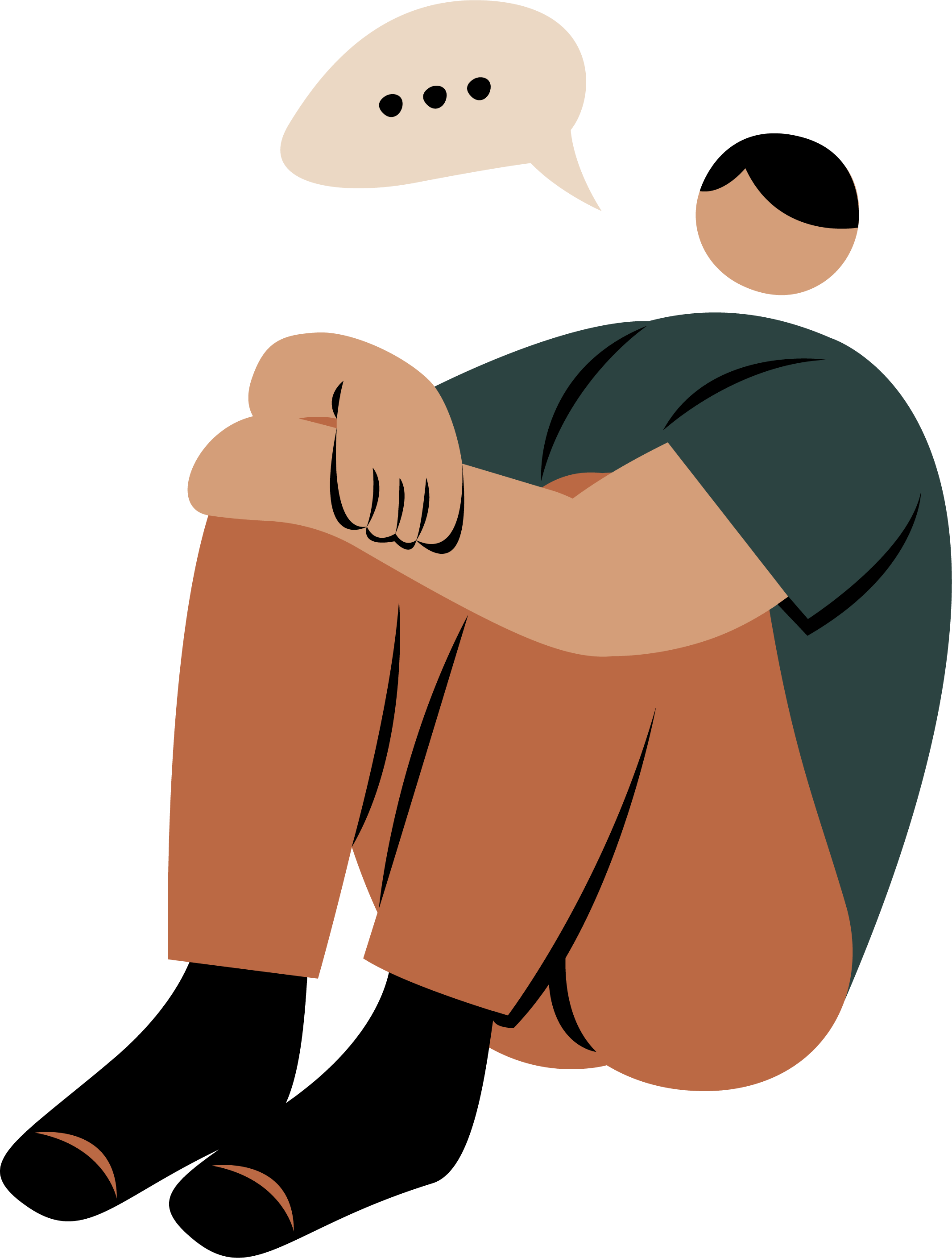 Person sidder tænksom med taleboble