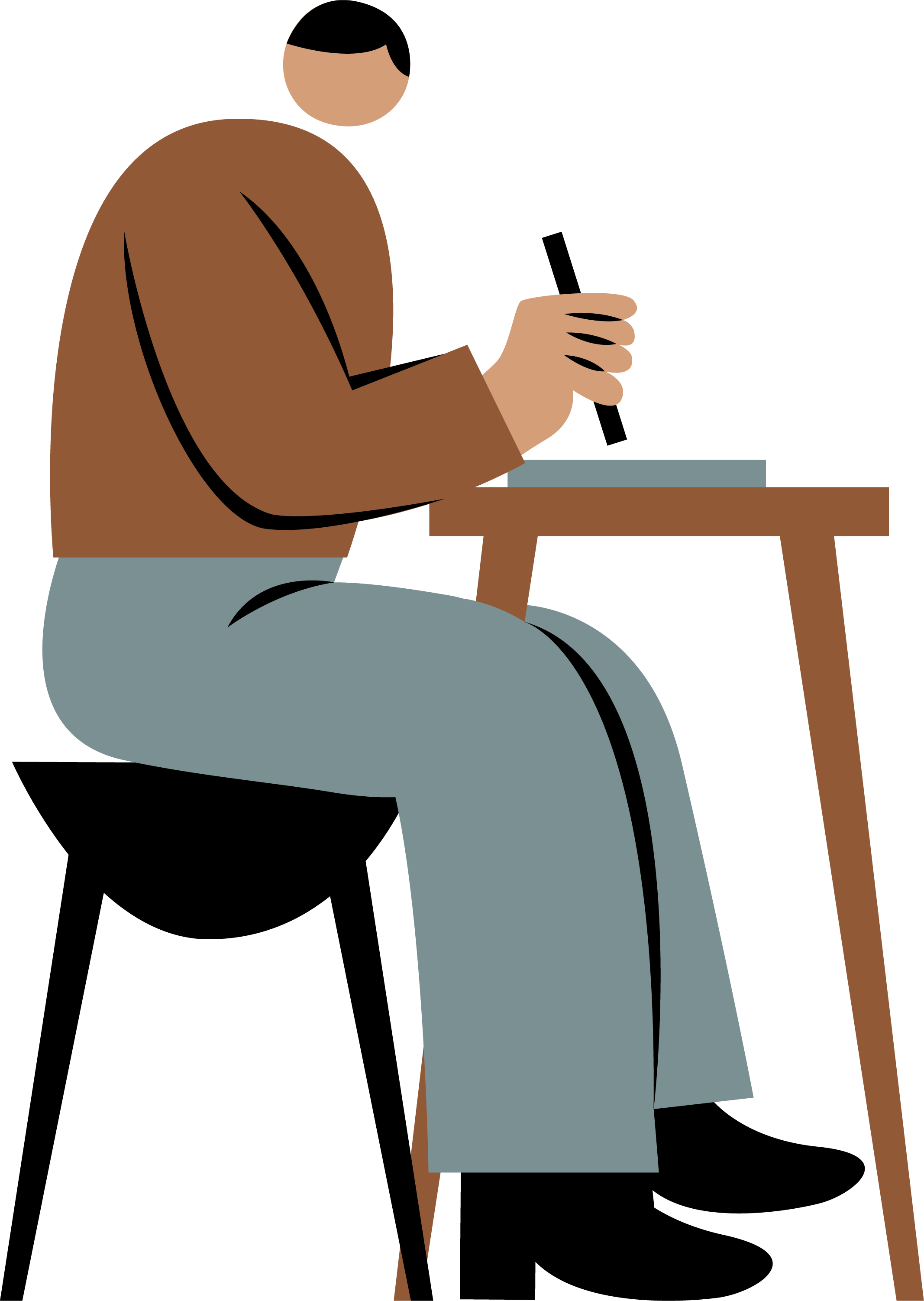 Person sidder ved bord med computer